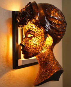 3D wallart. African American woman as a wall sconc