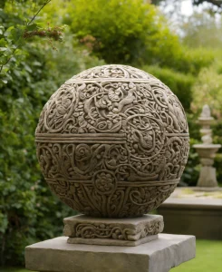 An ancient stone sphere hand made meditative sculp