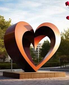 Corten steel art heart sculptures for sale, love theme sculpture DZ-1519