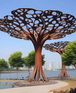 Large corten steel tree sculptures for garden decor DZ-1508