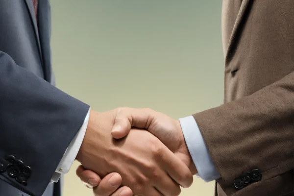 Two businessmen shaking hands clean background