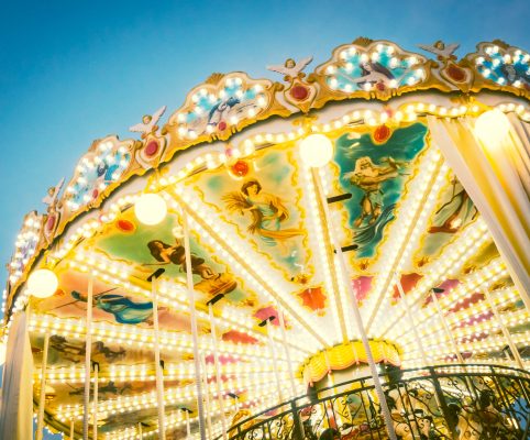 Vintage Carousel horse amusement attraction in the park - Vintage Filter